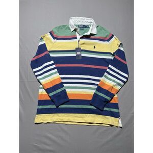 Polo Ralph Lauren Blue‎ Multi Striped Iconic Rugby Color Block Shirt Medium NWT